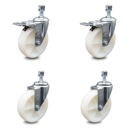 Service Caster 5 Inch Nylon Wheel Swivel 1/2 Inch Threaded Stem Caster Total Lock Brakes, 2PK SCC-TSTTL20S514-NYS-121315-2-S-2
